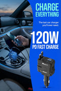 W&O 4 in 1 Flexible Car Charger PD 3.0 120W Fast Charging Type C Mobile Phone Charger for iPhone Xiaomi Huawei Samsung Android