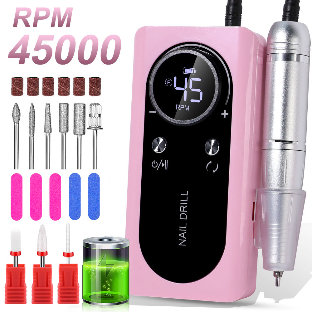 Professional Electric Nail Drill Machine, 45000RPM Rechargeable E-File Nail Drill Cordless, Electric Nail File Kit, Portable Electronic Grinder, Suitable For Nail Polish And Glue Nail Polish Polishing
