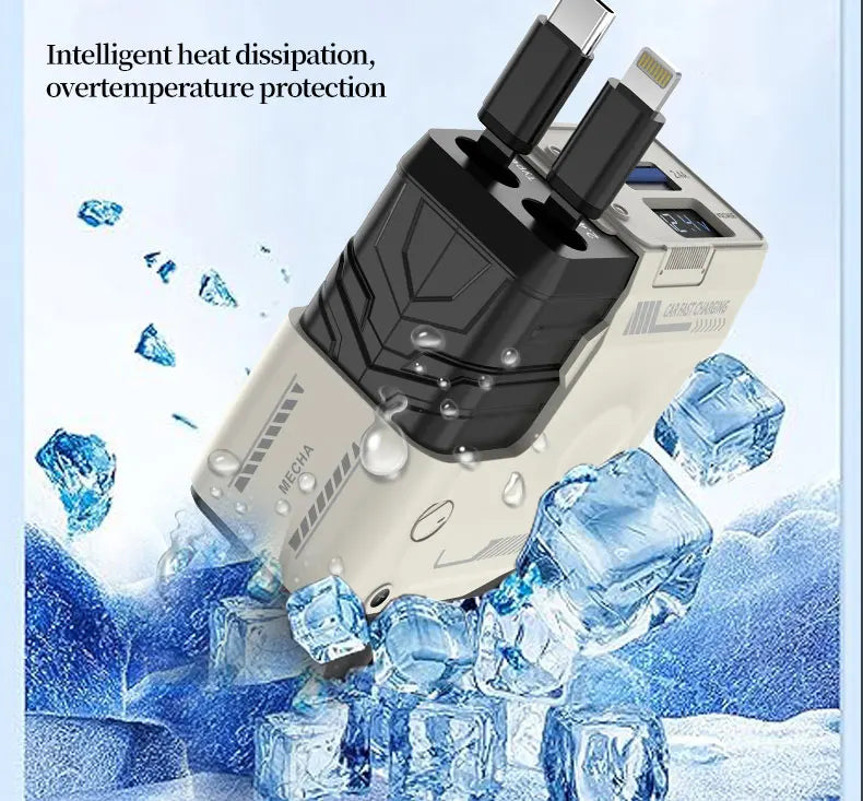 W&O 4 in 1 Flexible Car Charger PD 3.0 120W Fast Charging Type C Mobile Phone Charger for iPhone Xiaomi Huawei Samsung Android