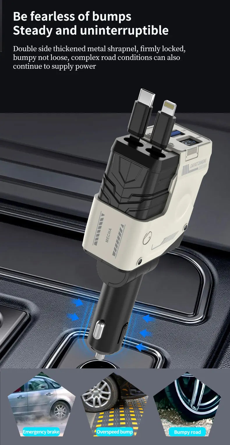 W&O 4 in 1 Flexible Car Charger PD 3.0 120W Fast Charging Type C Mobile Phone Charger for iPhone Xiaomi Huawei Samsung Android