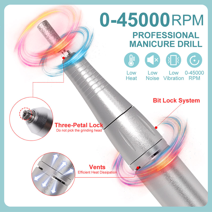 Professional Electric Nail Drill Machine, 45000RPM Rechargeable E-File Nail Drill Cordless, Electric Nail File Kit, Portable Electronic Grinder, Suitable For Nail Polish And Glue Nail Polish Polishing